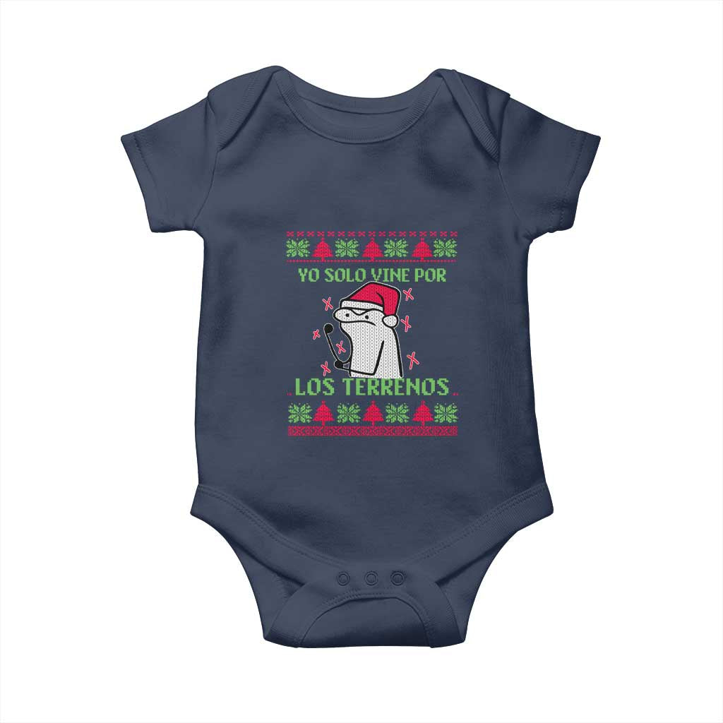 Funny Spanish Ugly Christmas Baby Onesie Yo Solo Vine Por Los Terrenos I'm Just Here For Feliz Navidad Mexican TS02 Navy Print Your Wear