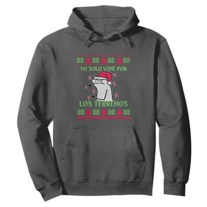 Funny Spanish Ugly Christmas Hoodie Yo Solo Vine Por Los Terrenos I'm Just Here For Feliz Navidad Mexican TS02 Dark Heather Print Your Wear