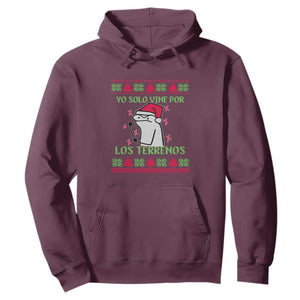 Funny Spanish Ugly Christmas Hoodie Yo Solo Vine Por Los Terrenos I'm Just Here For Feliz Navidad Mexican TS02 Maroon Print Your Wear