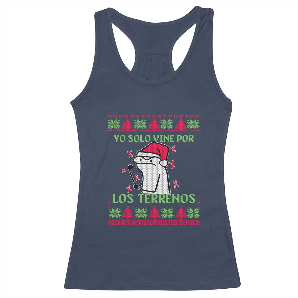Funny Spanish Ugly Christmas Racerback Tank Top Yo Solo Vine Por Los Terrenos I'm Just Here For Feliz Navidad Mexican TS02 Navy Print Your Wear