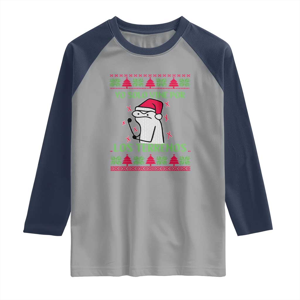 Funny Spanish Ugly Christmas Raglan Shirt Yo Solo Vine Por Los Terrenos I'm Just Here For Feliz Navidad TS02 Sport Gray Navy Print Your Wear