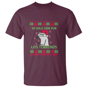 Funny Spanish Ugly Christmas T Shirt Yo Solo Vine Por Los Terrenos I'm Just Here For Feliz Navidad Mexican TS02 Maroon Print Your Wear