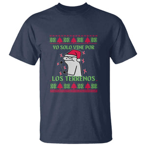 Funny Spanish Ugly Christmas T Shirt Yo Solo Vine Por Los Terrenos I'm Just Here For Feliz Navidad Mexican TS02 Navy Print Your Wear