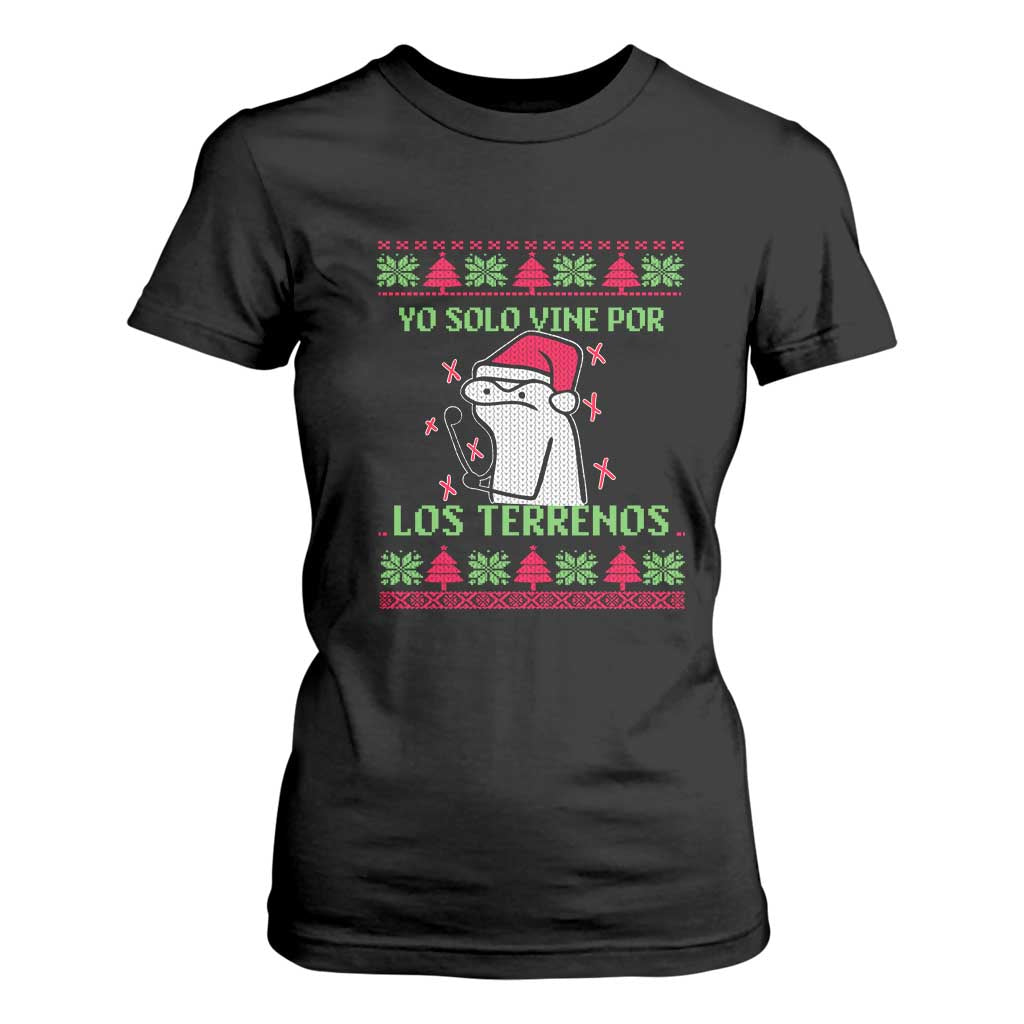 Funny Spanish Ugly Christmas T Shirt For Women Yo Solo Vine Por Los Terrenos I'm Just Here For Feliz Navidad Mexican TS02 Black Print Your Wear