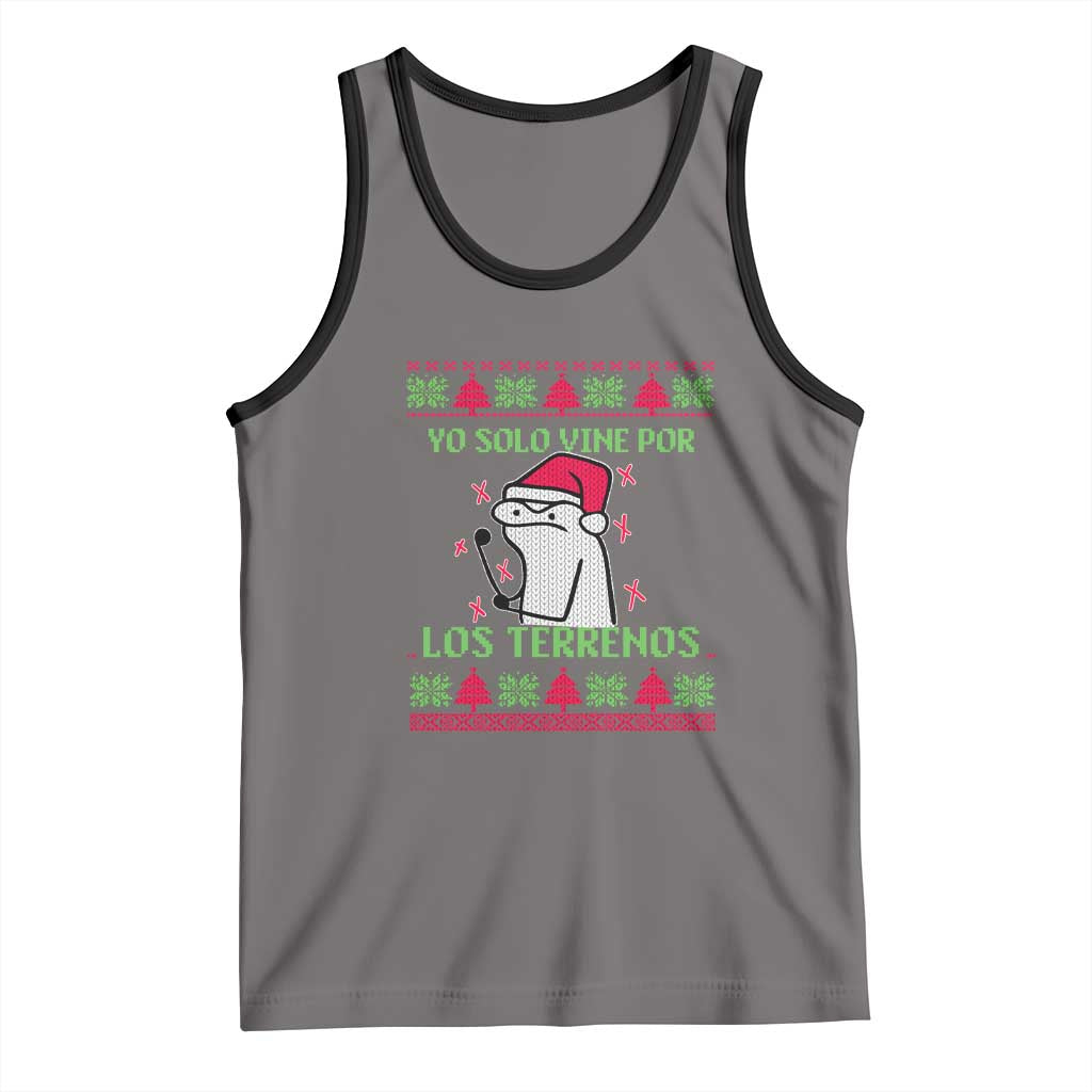 Funny Spanish Ugly Christmas Tank Top Yo Solo Vine Por Los Terrenos I'm Just Here For Feliz Navidad TS02 Deep Heather Black Print Your Wear