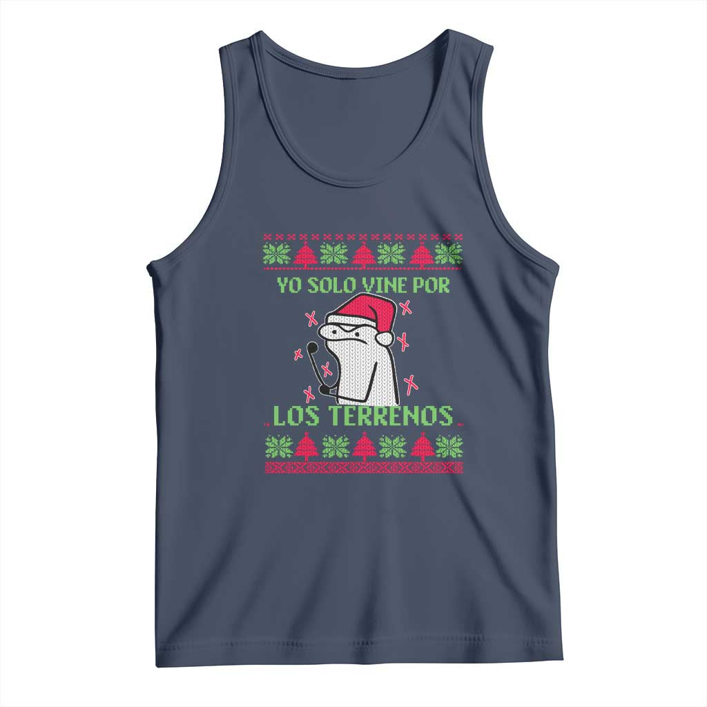 Funny Spanish Ugly Christmas Tank Top Yo Solo Vine Por Los Terrenos I'm Just Here For Feliz Navidad TS02 Navy Print Your Wear