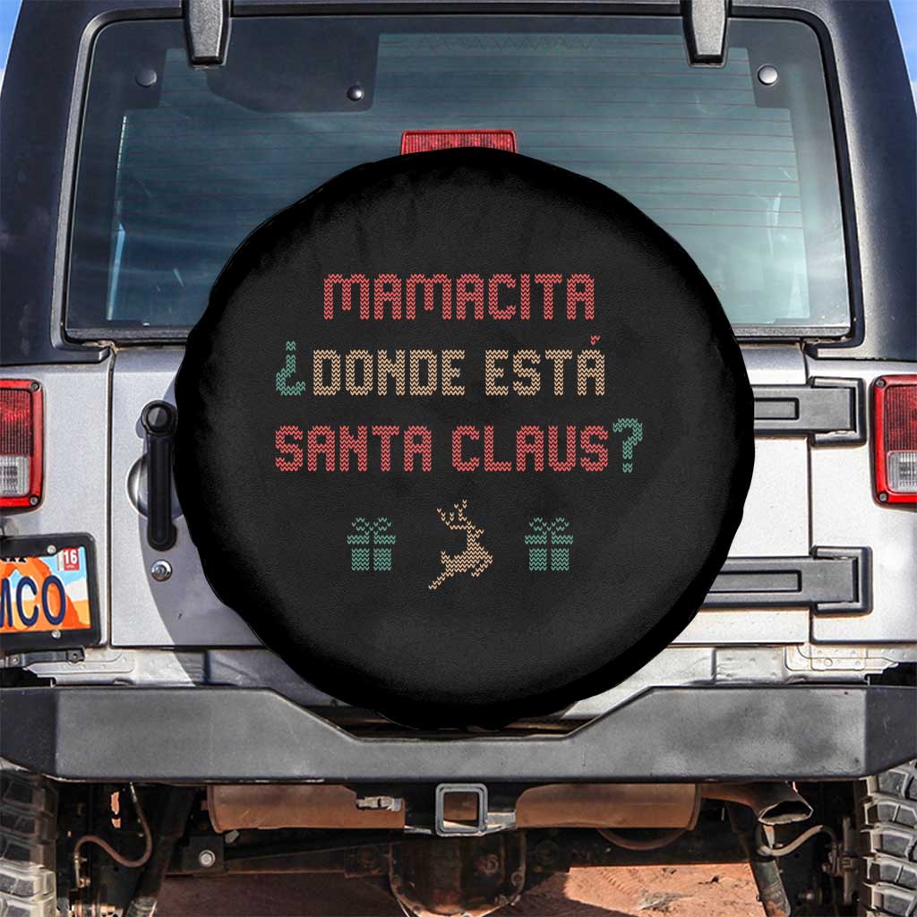 Funny Spanish Christmas Spare Tire Cover Mamacita Donde Esta Santa Claus Hottie TS02 No hole Black Print Your Wear