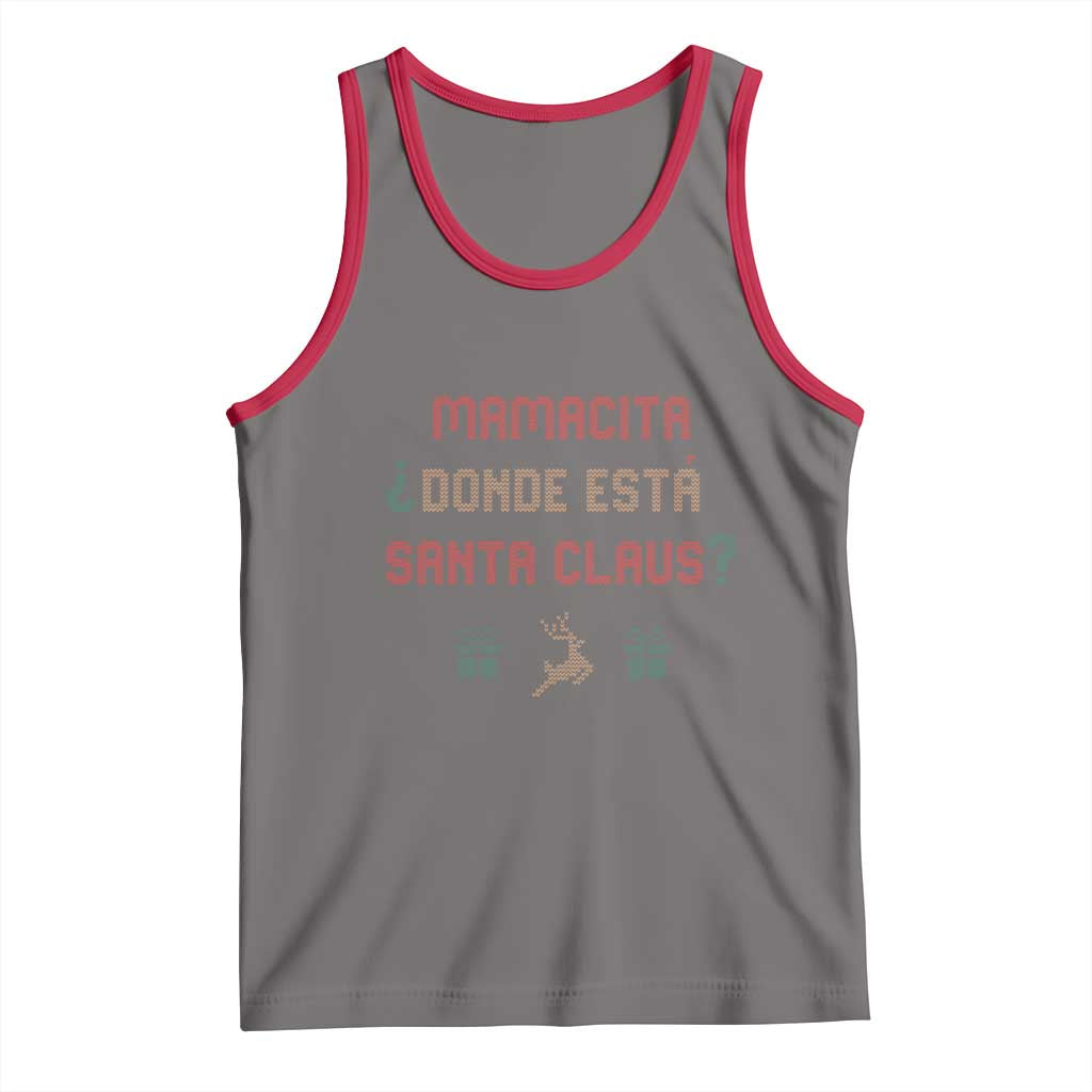 Funny Spanish Christmas Tank Top Mamacita Donde Esta Santa Claus Hottie TS02 Deep Heather Red Print Your Wear