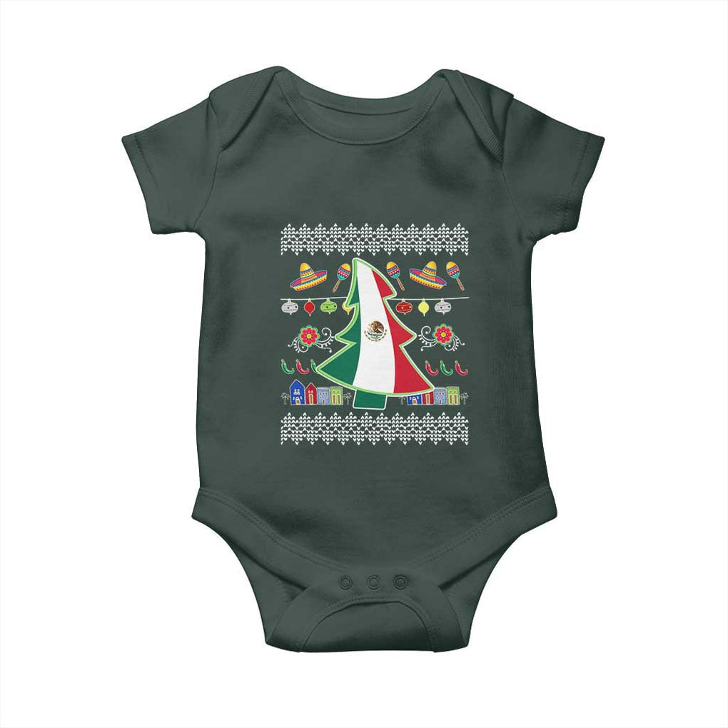Mexican Christmas Baby Onesie Mexico Flag Xmas Tree Ugly Sweater TS02 Print Your Wear