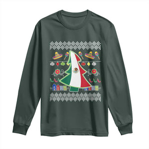 Mexican Christmas Long Sleeve Shirt Mexico Flag Xmas Tree Ugly Sweater TS02 Dark Forest Green Print Your Wear