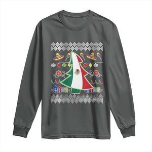 Mexican Christmas Long Sleeve Shirt Mexico Flag Xmas Tree Ugly Sweater TS02 Dark Heather Print Your Wear