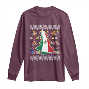 Mexican Christmas Long Sleeve Shirt Mexico Flag Xmas Tree Ugly Sweater TS02 Maroon Print Your Wear