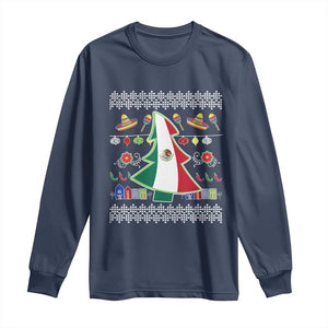 Mexican Christmas Long Sleeve Shirt Mexico Flag Xmas Tree Ugly Sweater TS02 Navy Print Your Wear