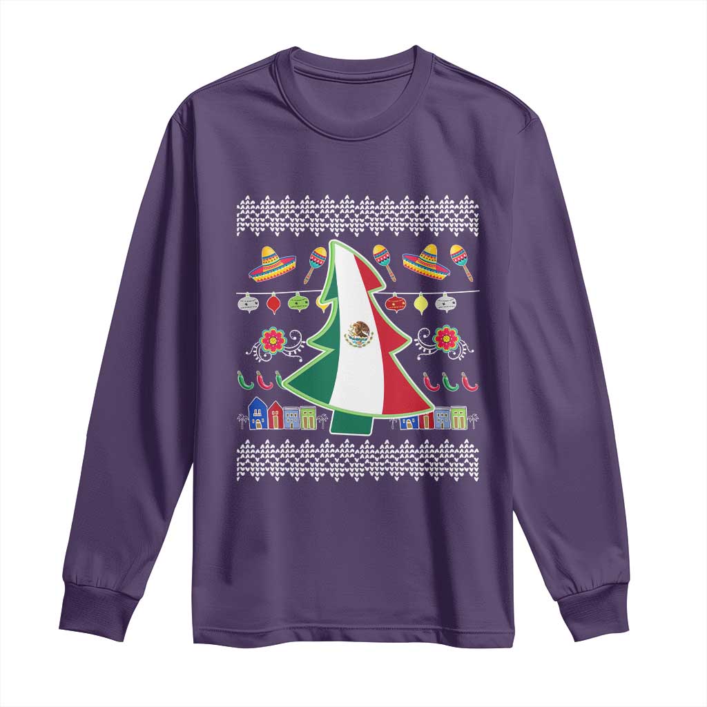 Mexican Christmas Long Sleeve Shirt Mexico Flag Xmas Tree Ugly Sweater TS02 Purple Print Your Wear