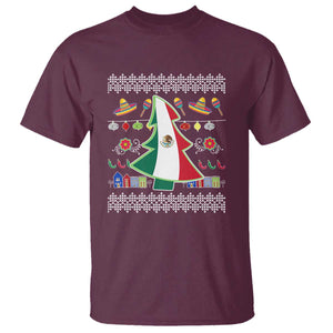 Mexican Christmas T Shirt Mexico Flag Xmas Tree Ugly Sweater TS02 Maroon Print Your Wear