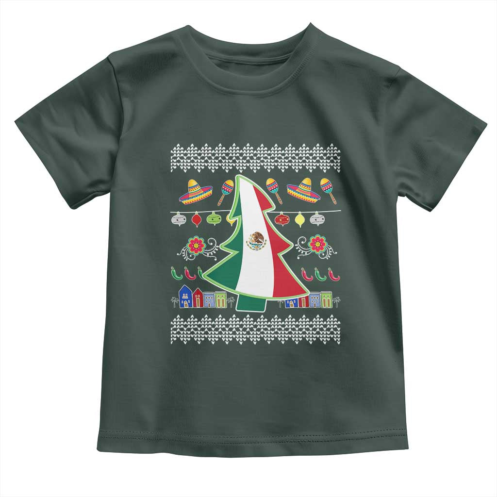 Mexican Christmas Toddler T Shirt Mexico Flag Xmas Tree Ugly Sweater TS02 Dark Forest Green Print Your Wear