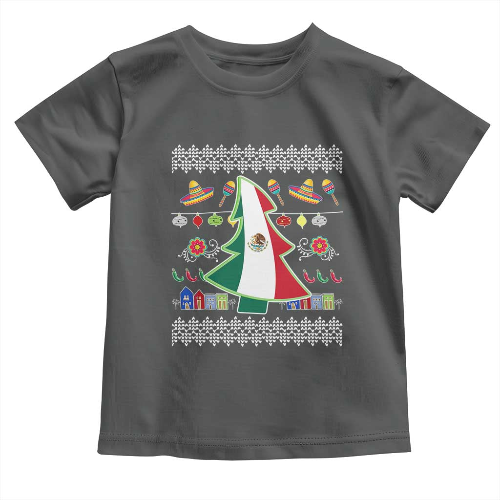 Mexican Christmas Toddler T Shirt Mexico Flag Xmas Tree Ugly Sweater TS02 Dark Heather Print Your Wear