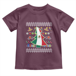Mexican Christmas Toddler T Shirt Mexico Flag Xmas Tree Ugly Sweater TS02 Maroon Print Your Wear