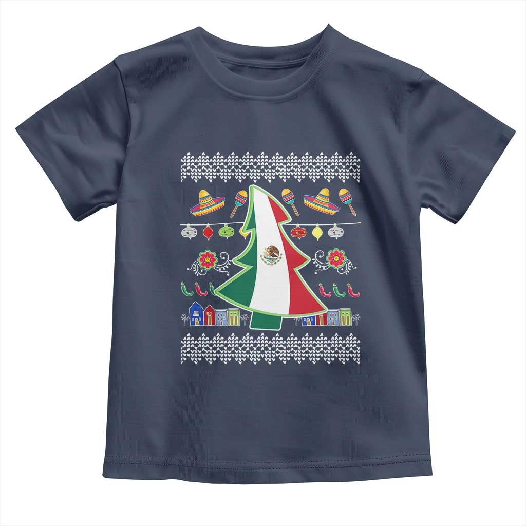 Mexican Christmas Toddler T Shirt Mexico Flag Xmas Tree Ugly Sweater TS02 Navy Print Your Wear