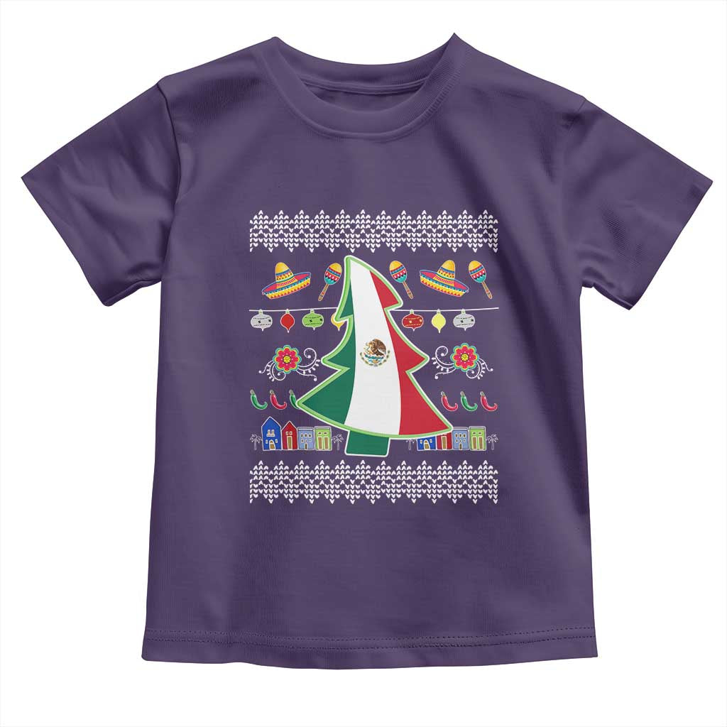 Mexican Christmas Toddler T Shirt Mexico Flag Xmas Tree Ugly Sweater TS02 Purple Print Your Wear