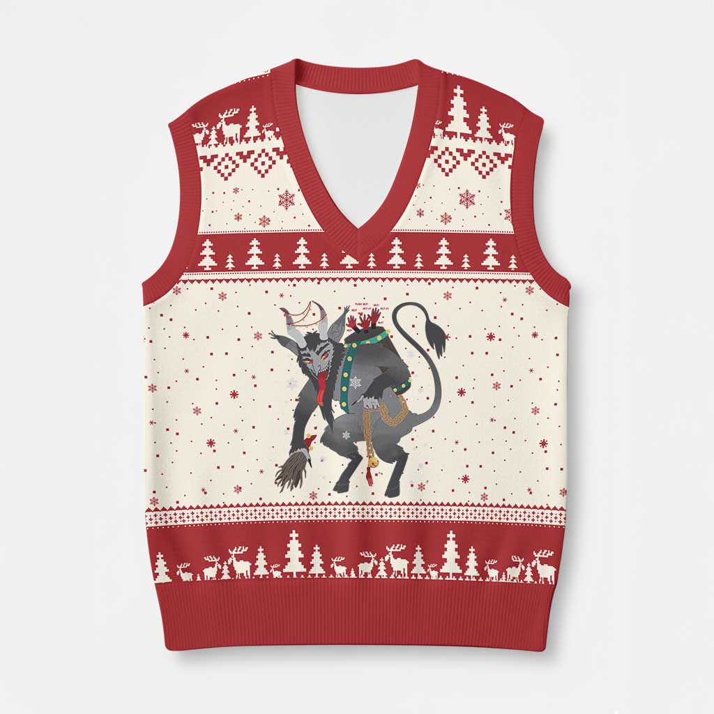 Xmas Merry Krampus V-Neck Knit Sweater Vest Naughty Horror Evil Xmas Psychobilly TS02 Beige Red Print Your Wear