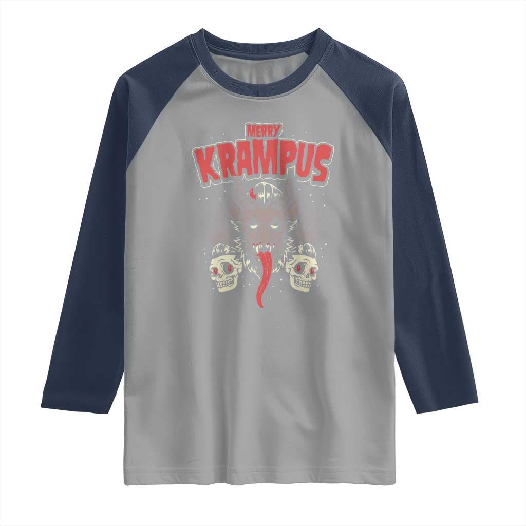 Merry Krampus Christmas Raglan Shirt Naughty Xmas Psychobilly Horror TS02 Sport Gray Navy Print Your Wear