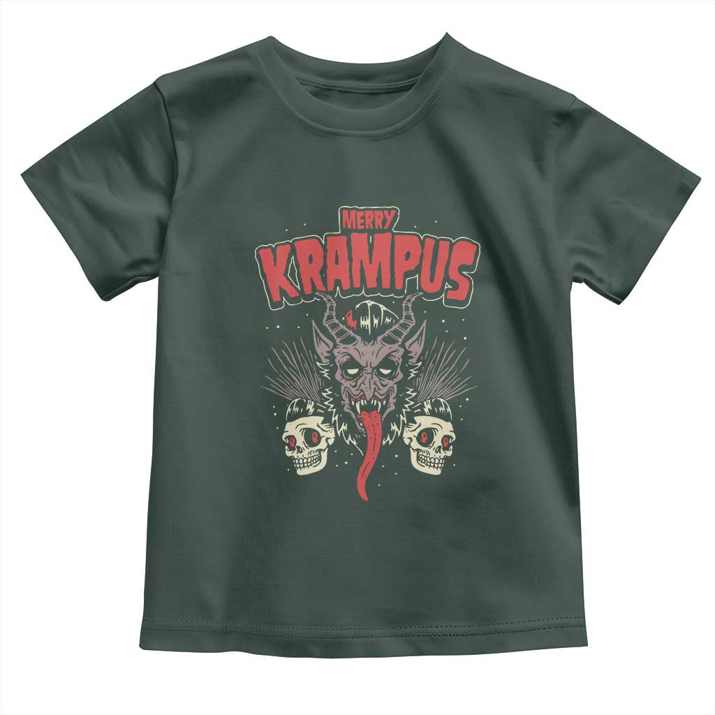 Merry Krampus Christmas Toddler T Shirt Naughty Xmas Psychobilly Horror TS02 Dark Forest Green Print Your Wear