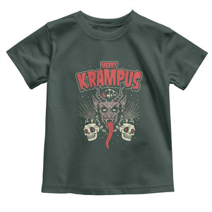 Merry Krampus Christmas Toddler T Shirt Naughty Xmas Psychobilly Horror TS02 Dark Forest Green Print Your Wear