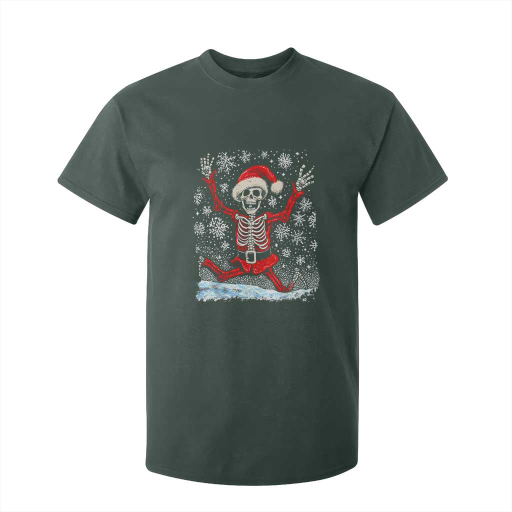 Dancing Skeleton Christmas T Shirt For Kid Snowy Xmas Night Santa TS02 Dark Forest Green Print Your Wear