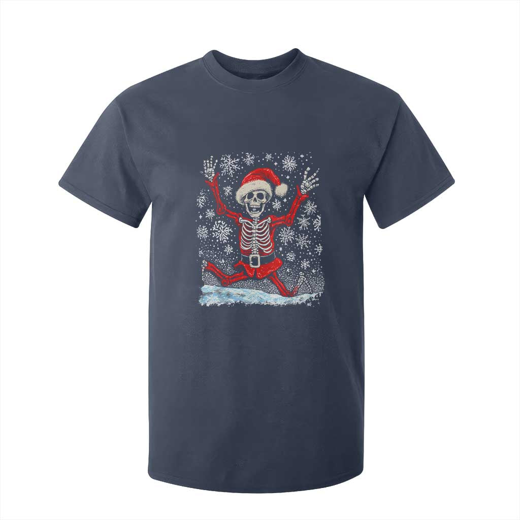 Dancing Skeleton Christmas T Shirt For Kid Snowy Xmas Night Santa TS02 Navy Print Your Wear