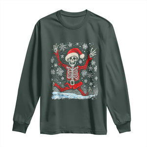 Dancing Skeleton Christmas Long Sleeve Shirt Snowy Xmas Night Santa TS02 Dark Forest Green Print Your Wear