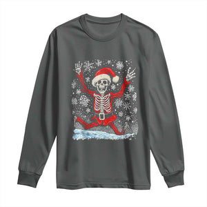 Dancing Skeleton Christmas Long Sleeve Shirt Snowy Xmas Night Santa TS02 Dark Heather Print Your Wear
