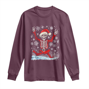 Dancing Skeleton Christmas Long Sleeve Shirt Snowy Xmas Night Santa TS02 Maroon Print Your Wear