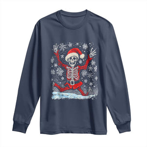 Dancing Skeleton Christmas Long Sleeve Shirt Snowy Xmas Night Santa TS02 Navy Print Your Wear