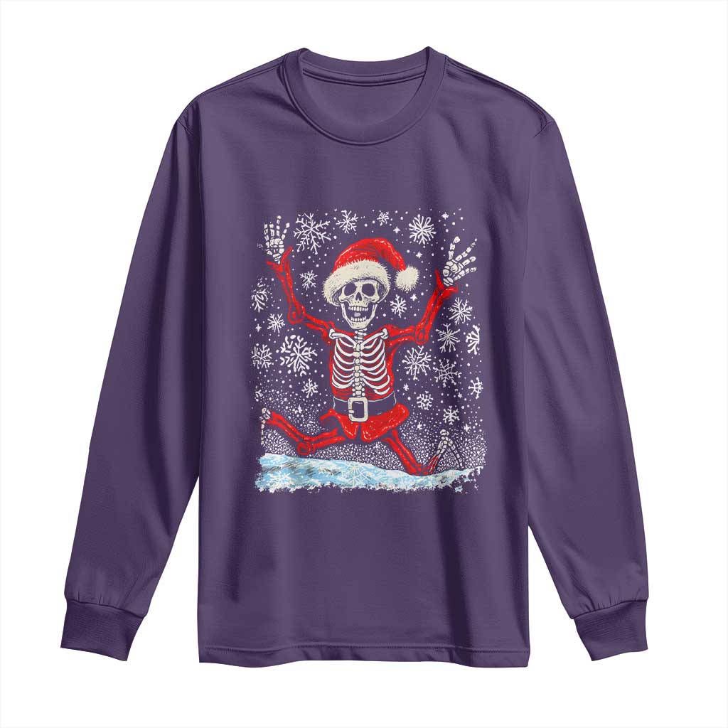 Dancing Skeleton Christmas Long Sleeve Shirt Snowy Xmas Night Santa TS02 Purple Print Your Wear