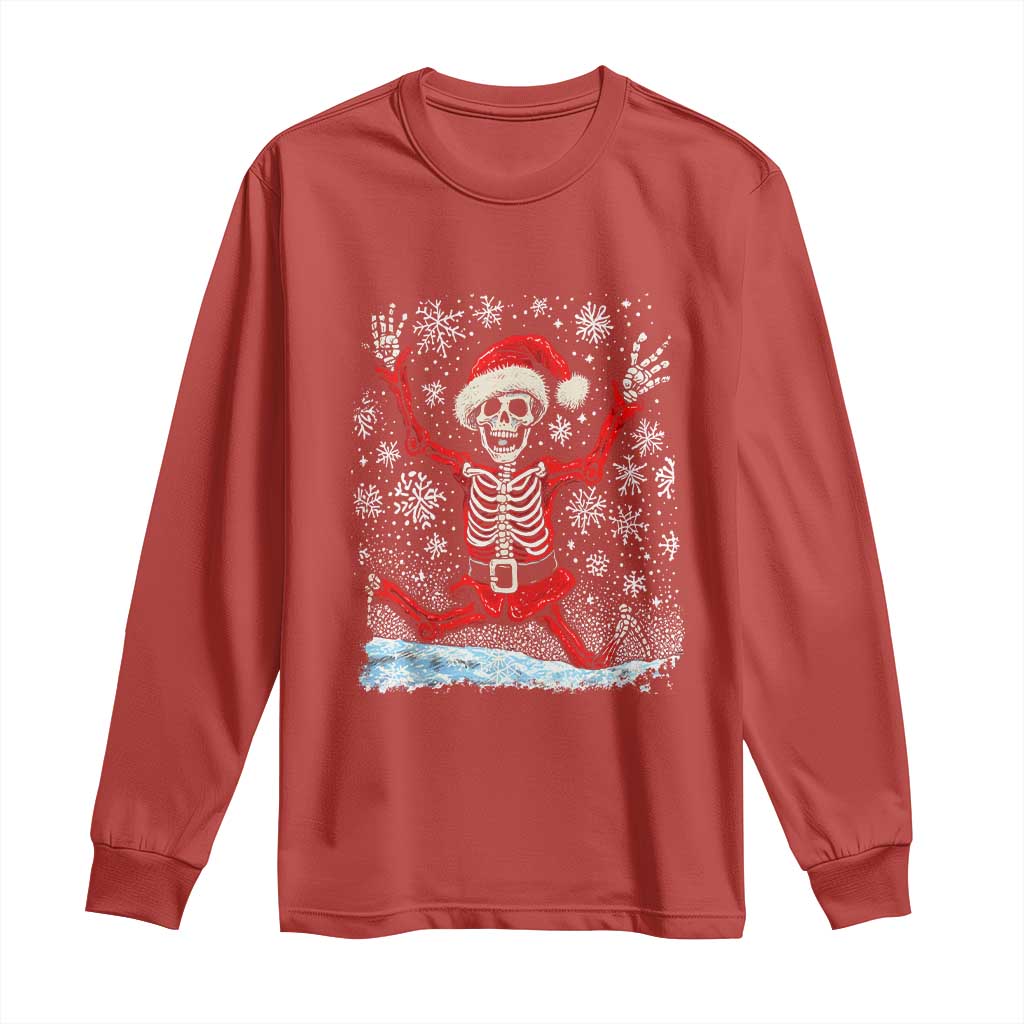 Dancing Skeleton Christmas Long Sleeve Shirt Snowy Xmas Night Santa TS02 Red Print Your Wear