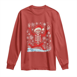 Dancing Skeleton Christmas Long Sleeve Shirt Snowy Xmas Night Santa TS02 Red Print Your Wear
