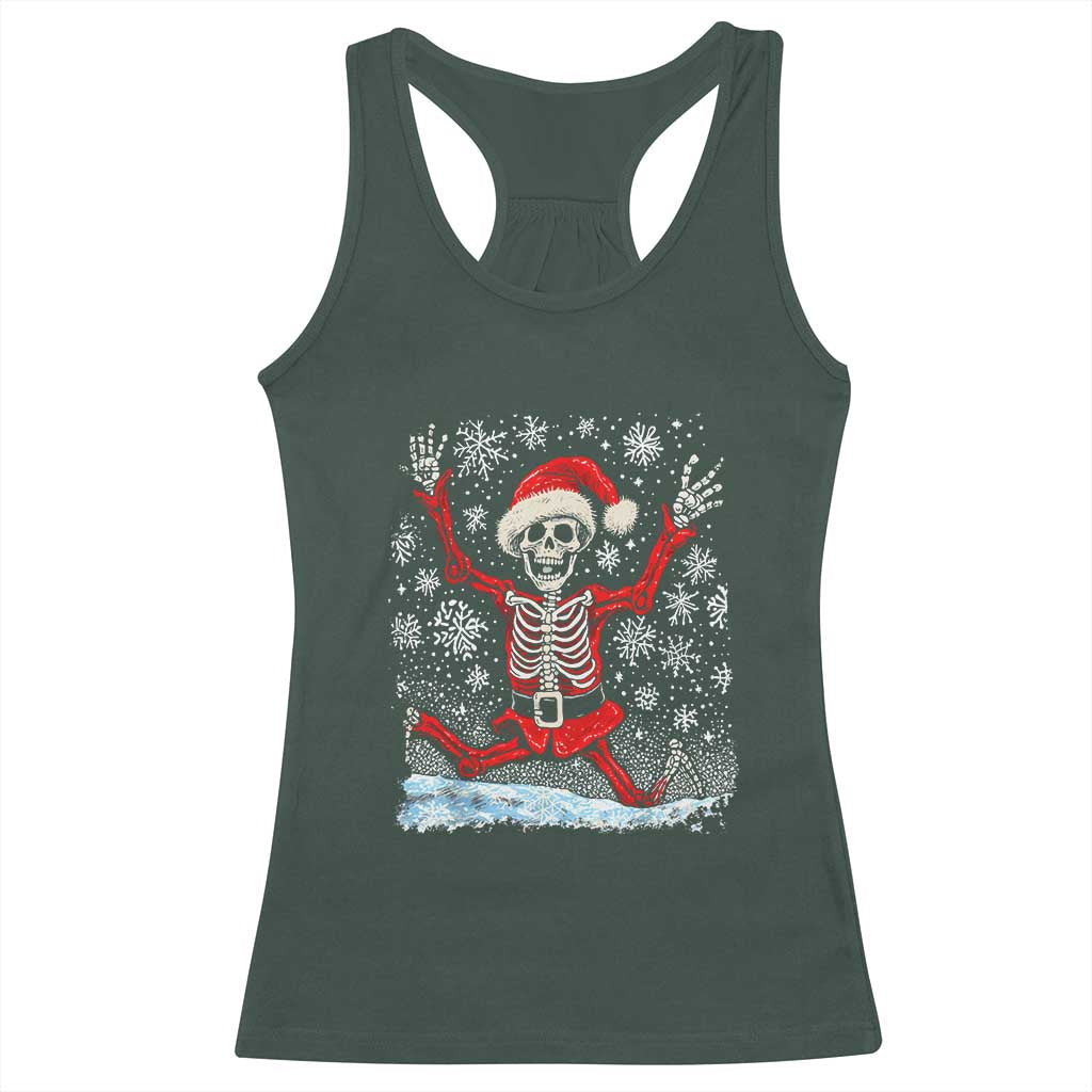 Dancing Skeleton Christmas Racerback Tank Top Snowy Xmas Night Santa TS02 Dark Forest Green Print Your Wear