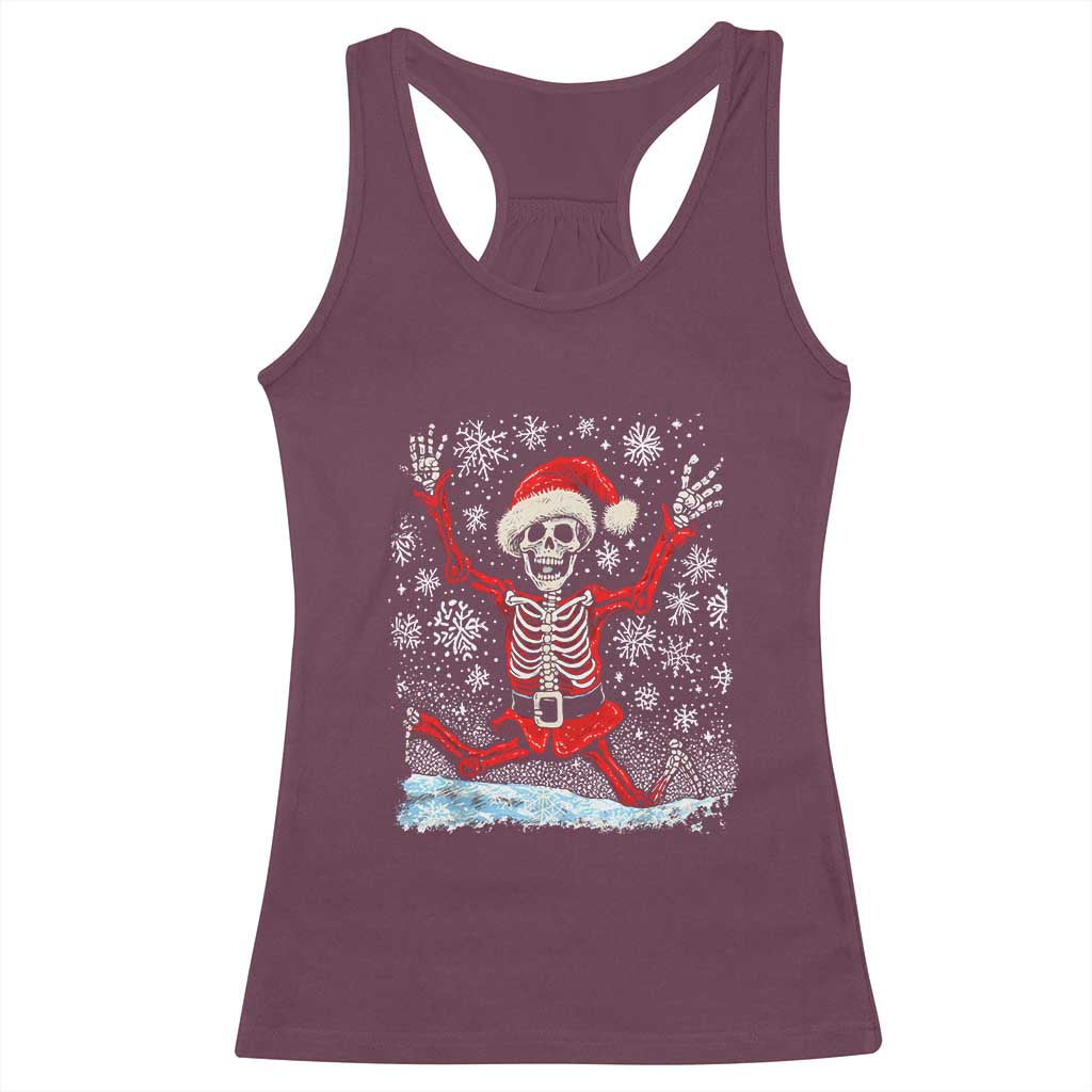 Dancing Skeleton Christmas Racerback Tank Top Snowy Xmas Night Santa TS02 Maroon Print Your Wear