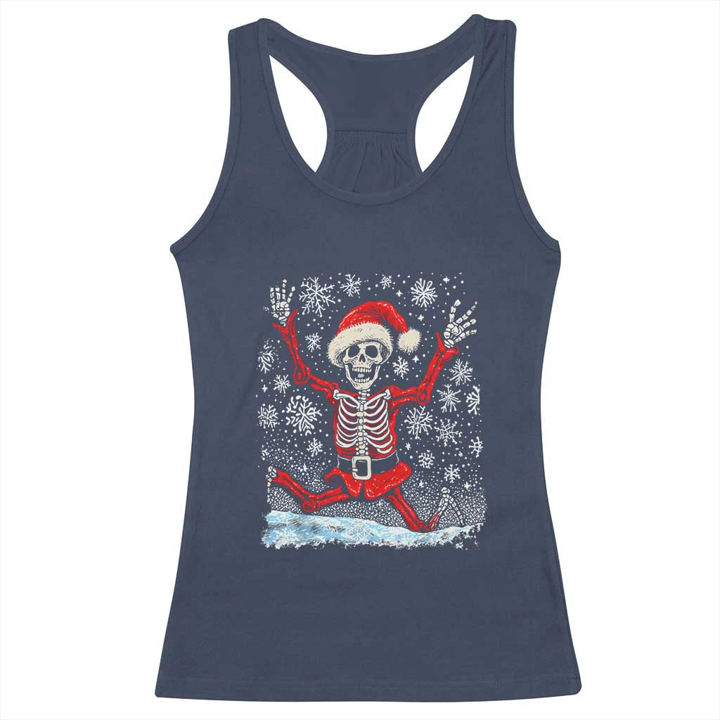 Dancing Skeleton Christmas Racerback Tank Top Snowy Xmas Night Santa TS02 Navy Print Your Wear
