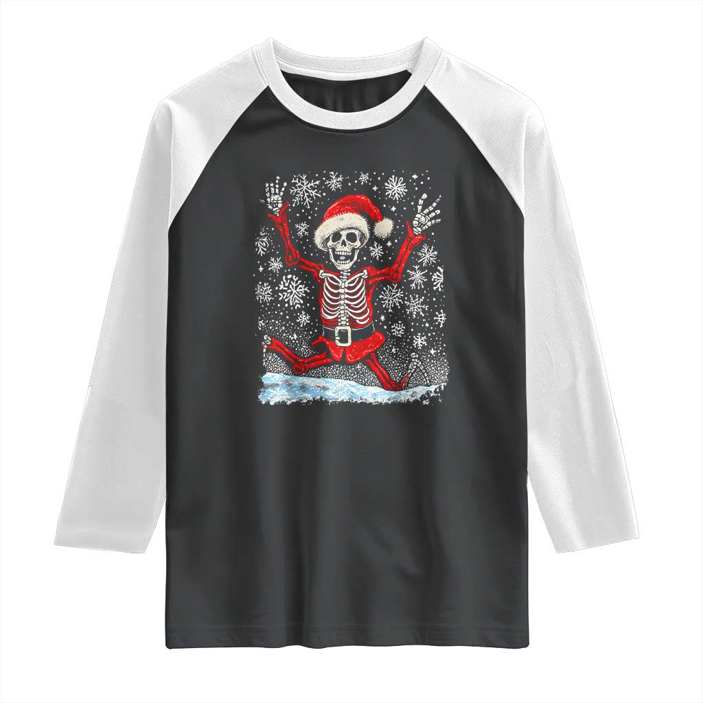 Dancing Skeleton Christmas Raglan Shirt Snowy Xmas Night Santa TS02 Black White Print Your Wear