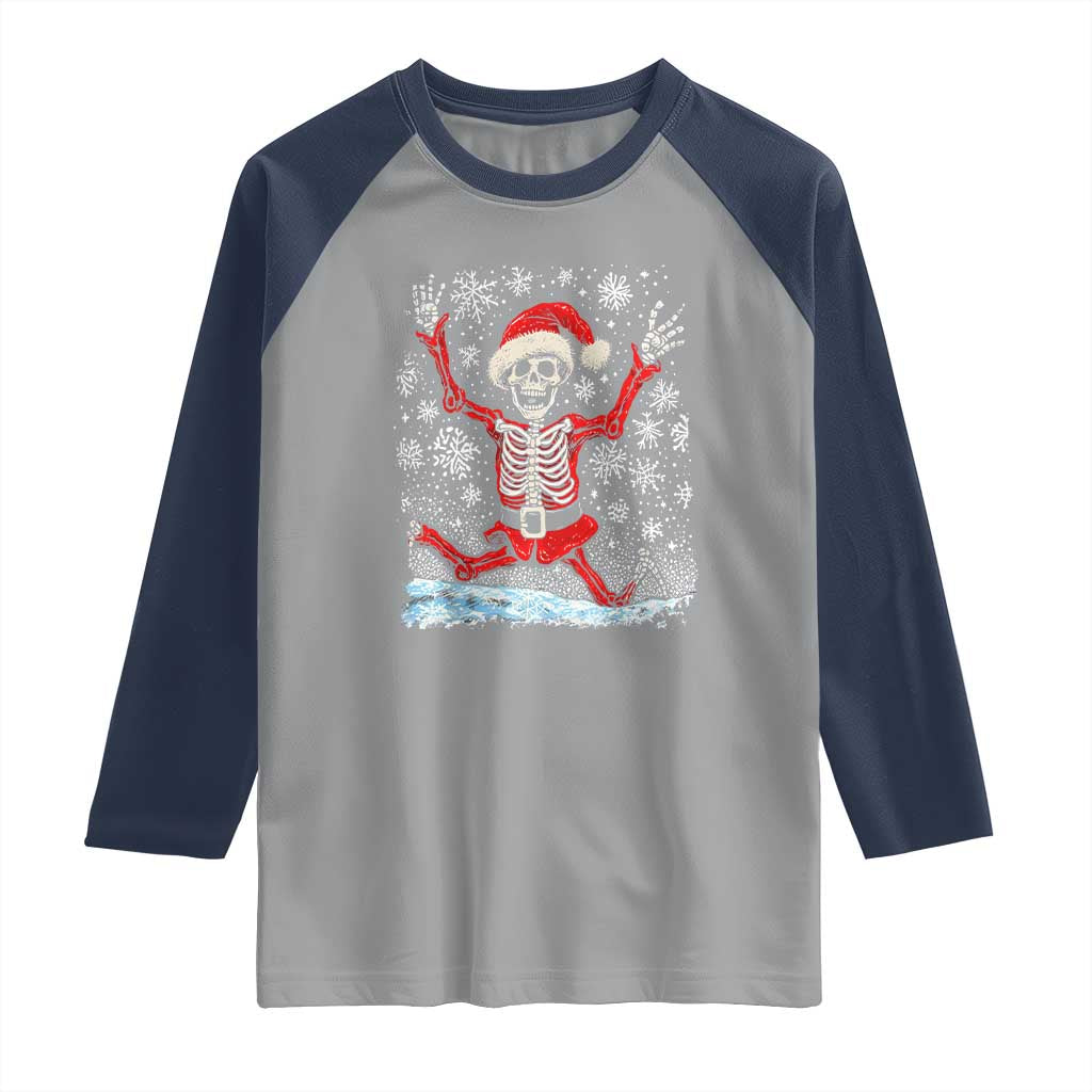 Dancing Skeleton Christmas Raglan Shirt Snowy Xmas Night Santa TS02 Sport Gray Navy Print Your Wear