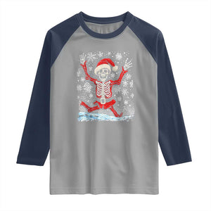 Dancing Skeleton Christmas Raglan Shirt Snowy Xmas Night Santa TS02 Sport Gray Navy Print Your Wear