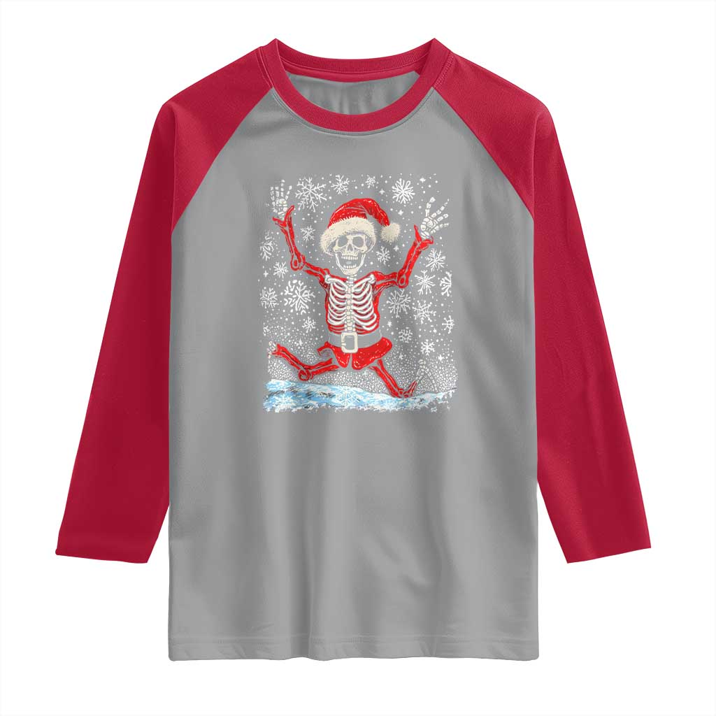 Dancing Skeleton Christmas Raglan Shirt Snowy Xmas Night Santa TS02 Sport Gray Red Print Your Wear