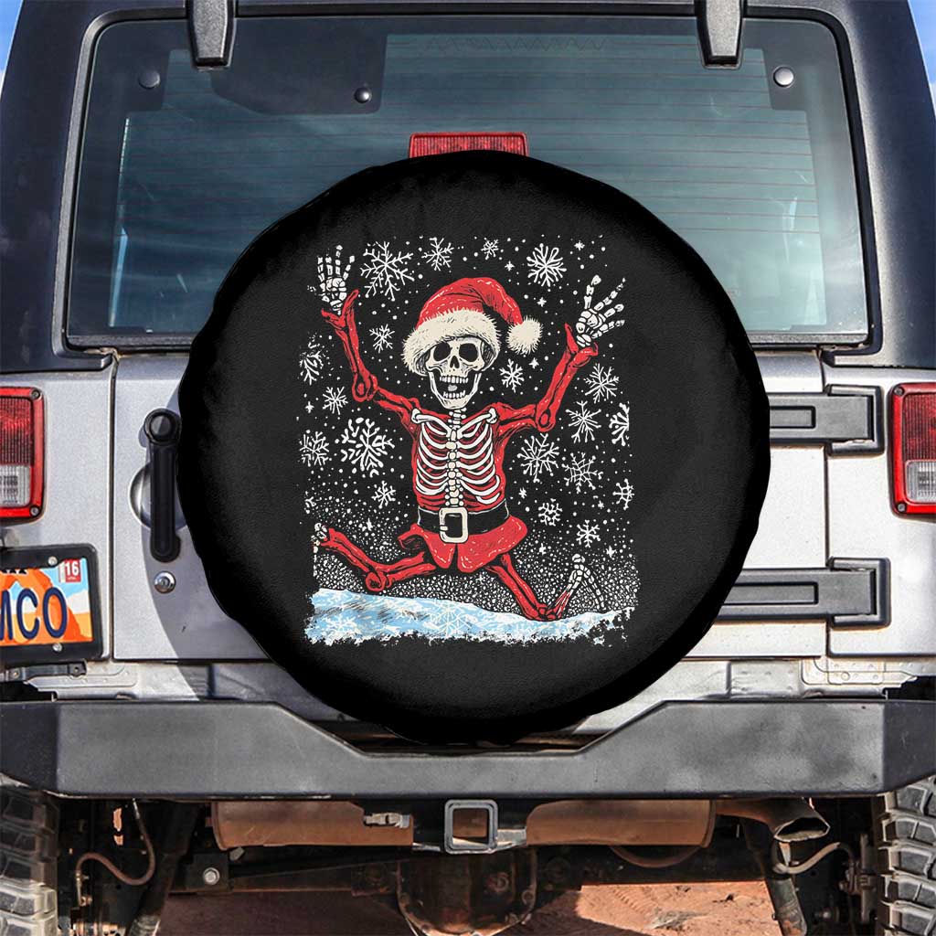 Dancing Skeleton Christmas Spare Tire Cover Snowy Xmas Night Santa TS02 No hole Black Print Your Wear