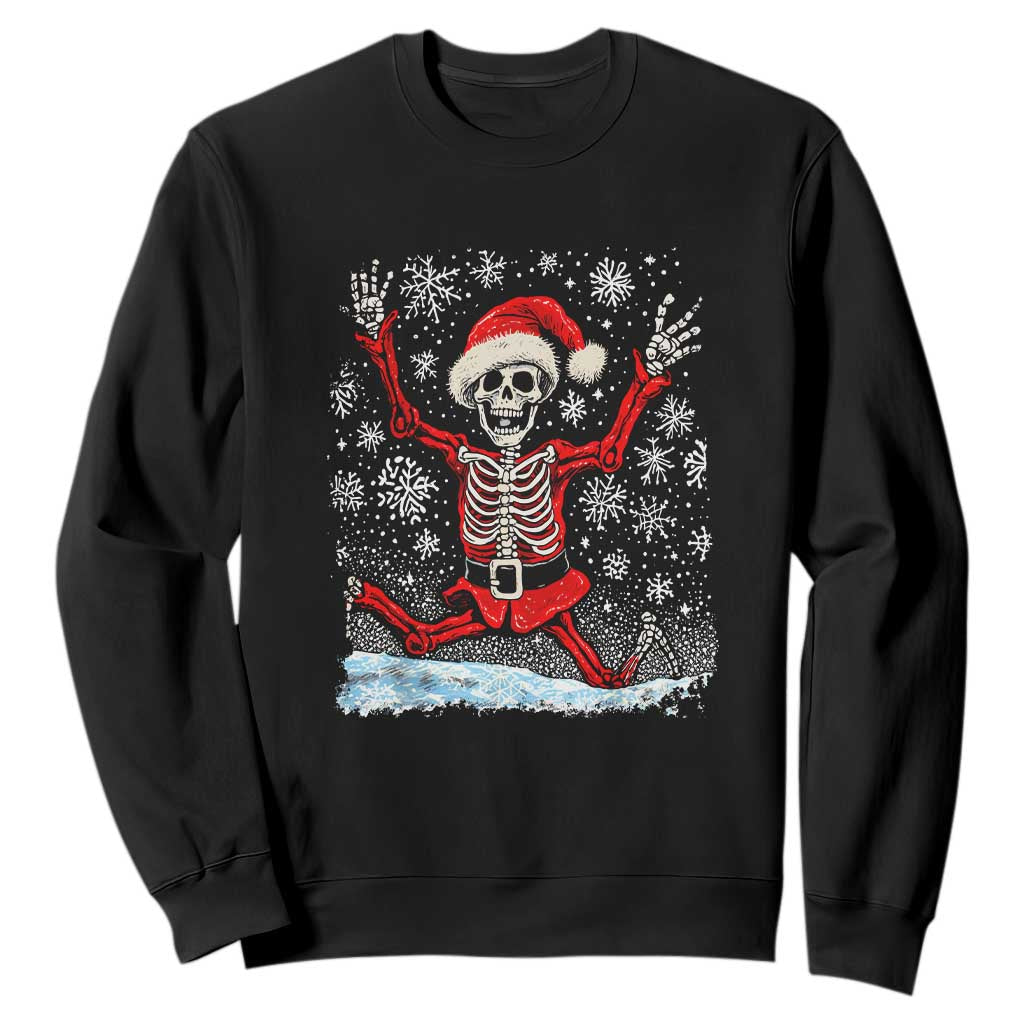 Dancing Skeleton Christmas Sweatshirt Snowy Xmas Night Santa TS02 Black Print Your Wear