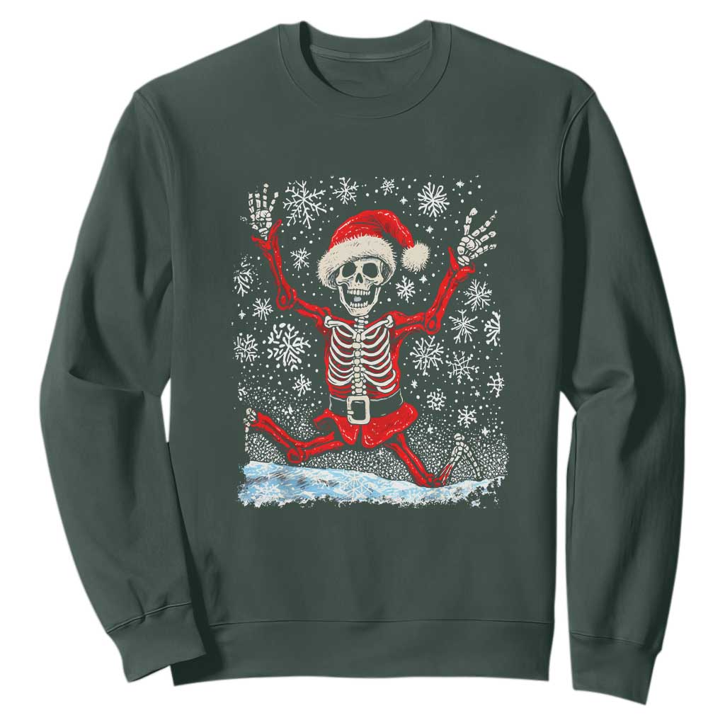 Dancing Skeleton Christmas Sweatshirt Snowy Xmas Night Santa TS02 Dark Forest Green Print Your Wear