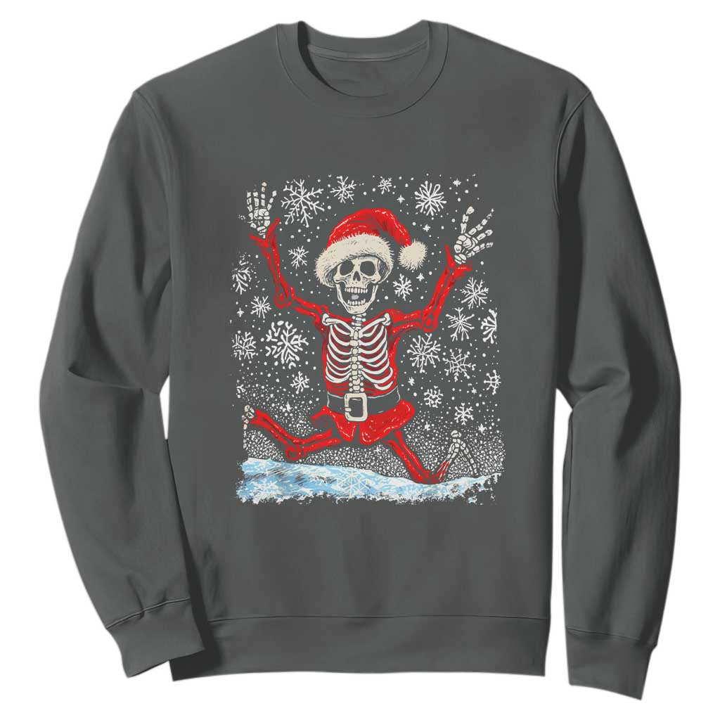 Dancing Skeleton Christmas Sweatshirt Snowy Xmas Night Santa TS02 Dark Heather Print Your Wear