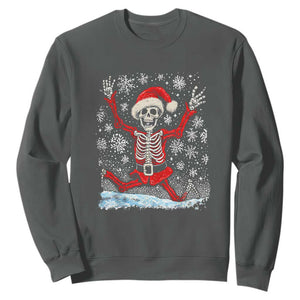 Dancing Skeleton Christmas Sweatshirt Snowy Xmas Night Santa TS02 Dark Heather Print Your Wear
