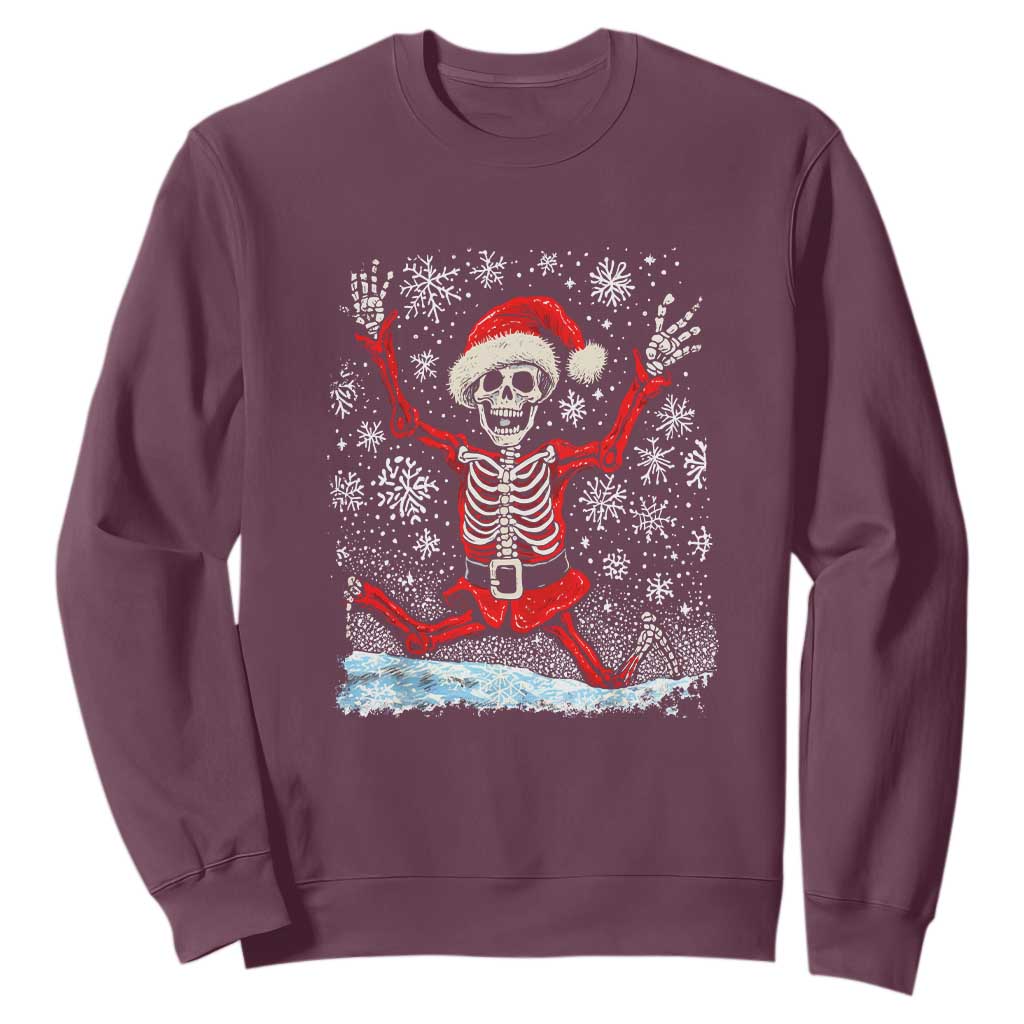 Dancing Skeleton Christmas Sweatshirt Snowy Xmas Night Santa TS02 Maroon Print Your Wear